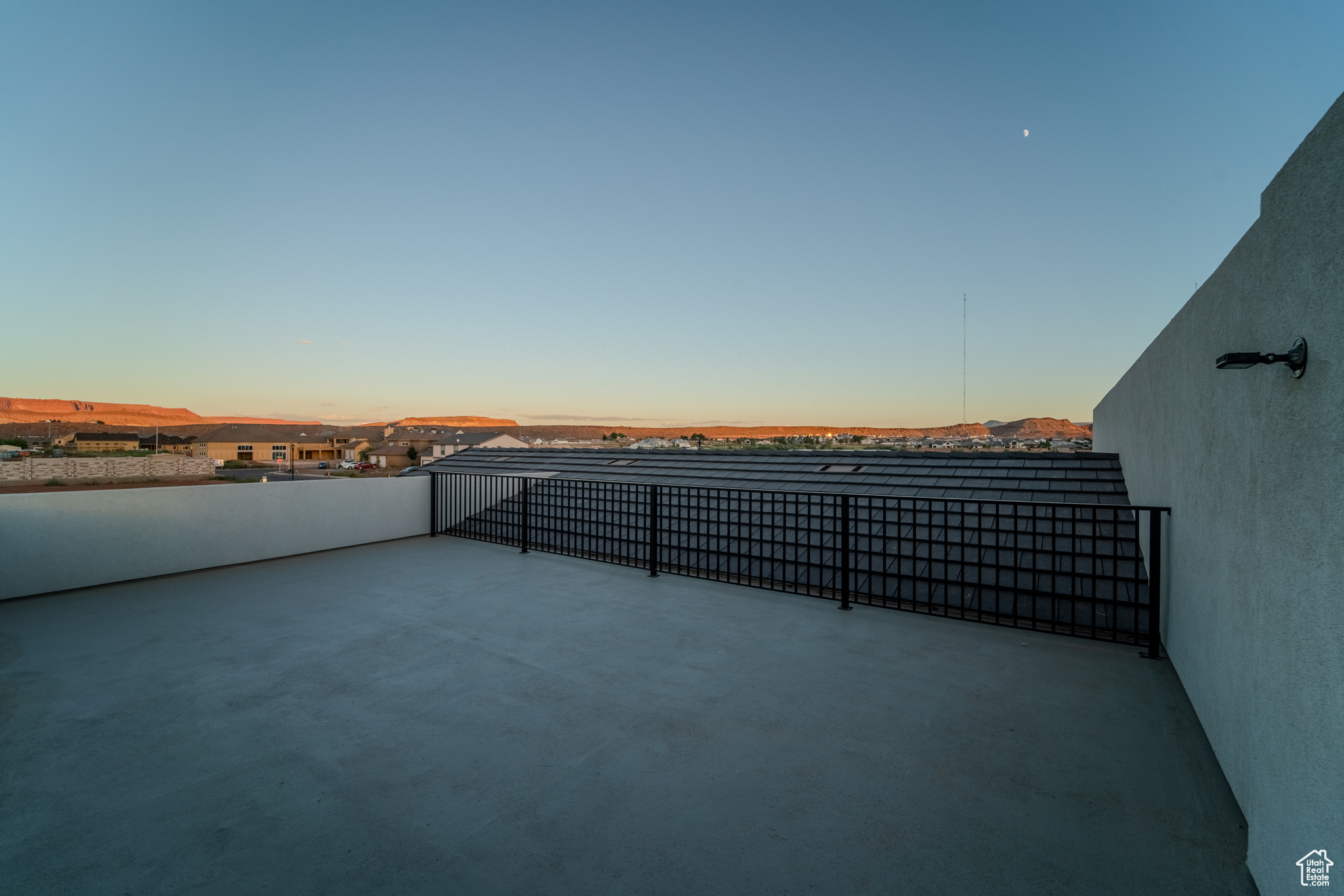 View of patio terrace at dusk