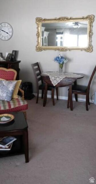 Dining space featuring carpet