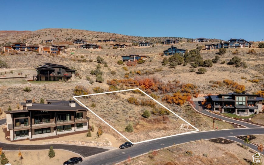 Bird's eye view with a mountain view