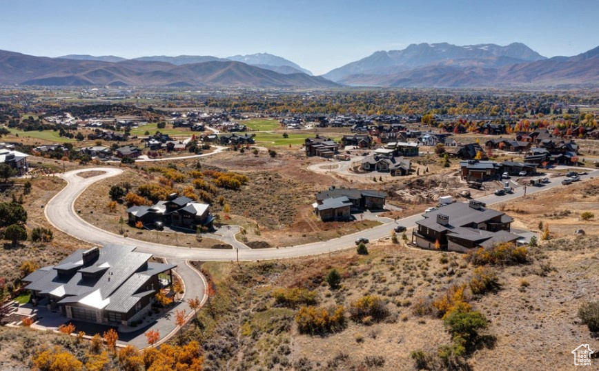 Aerial view featuring a mountain view