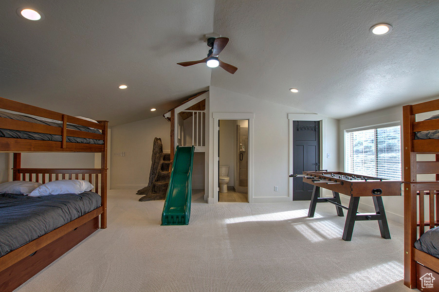 Bunk room with attached bathroom.