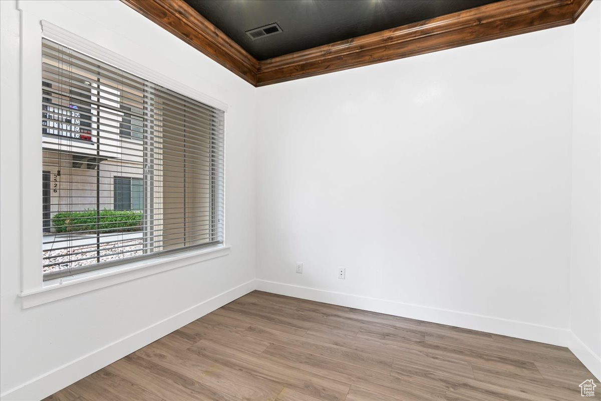 Spare room featuring wood-type flooring