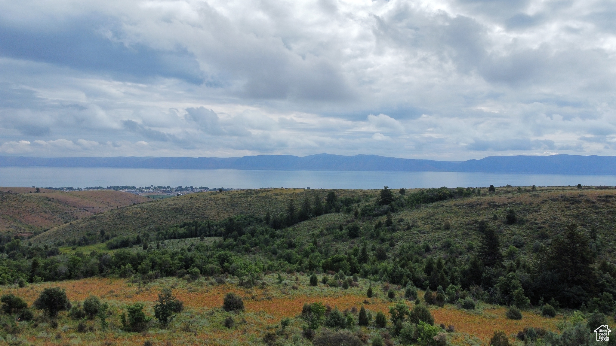 Drone / aerial view featuring a water and mountain view