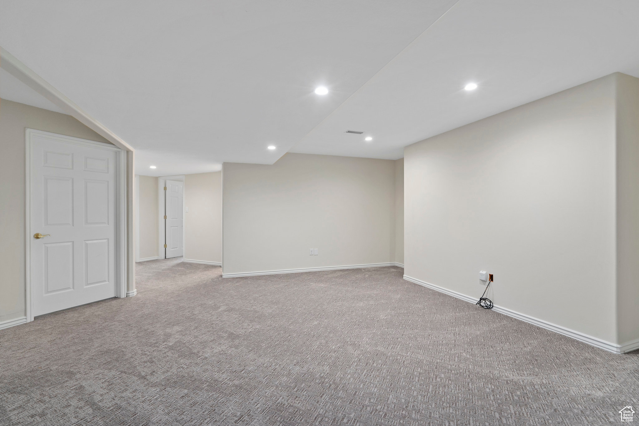 Basement family room with new can lights