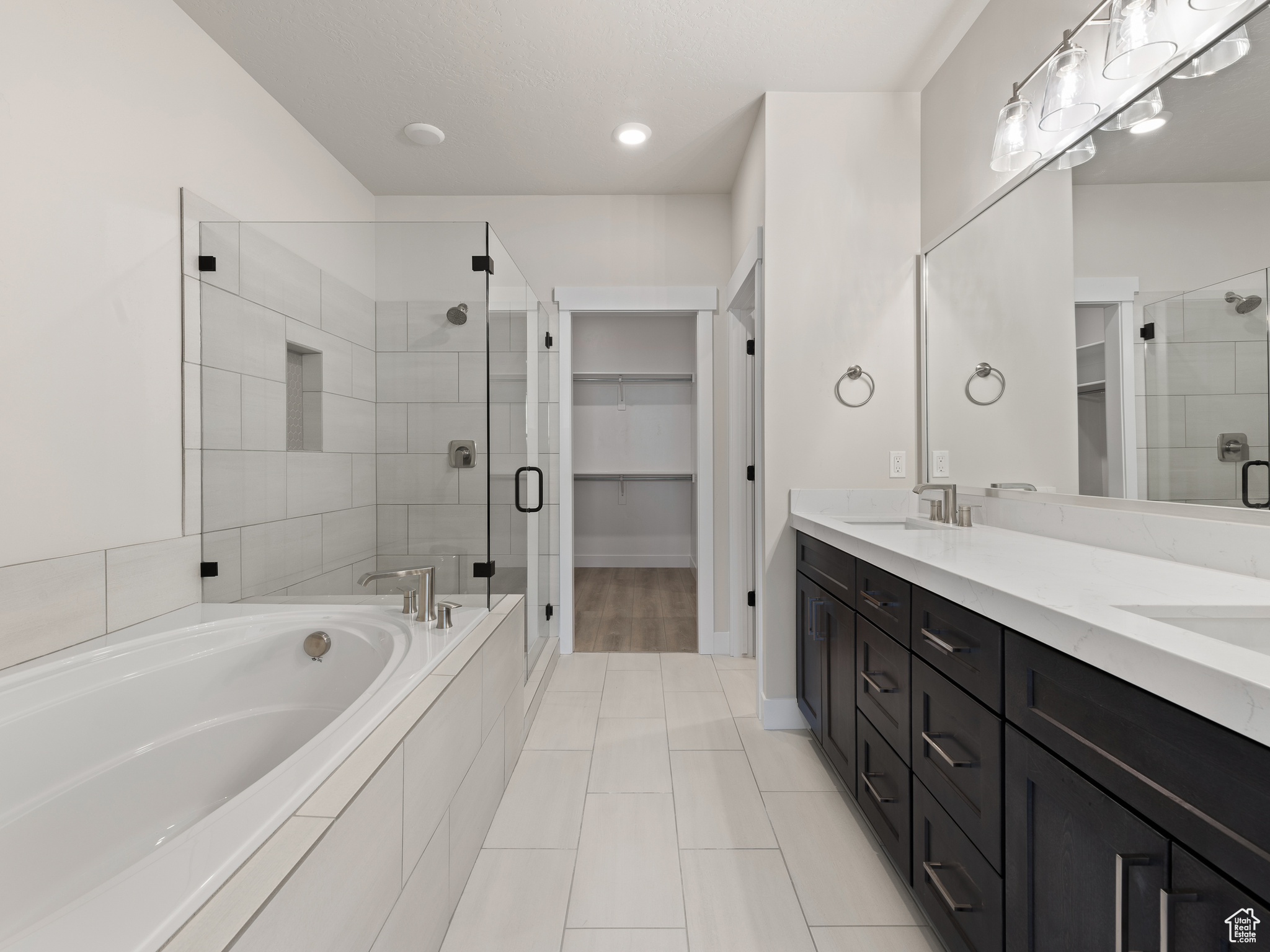 Owner's suite bathroom with large soaking tub and euroglass shower