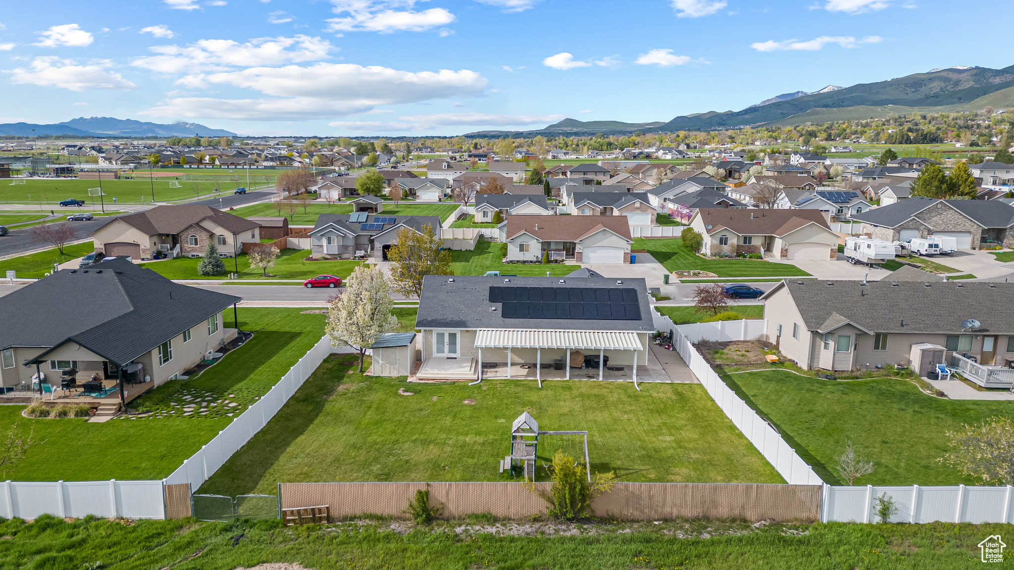 Drone / aerial view with a mountain view