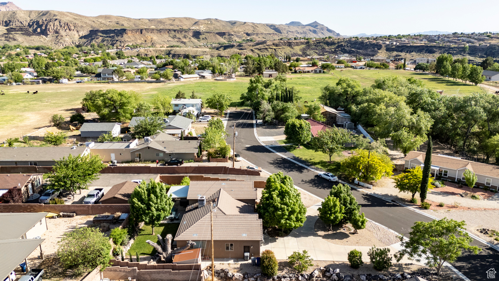 Drone / aerial view with a mountain view