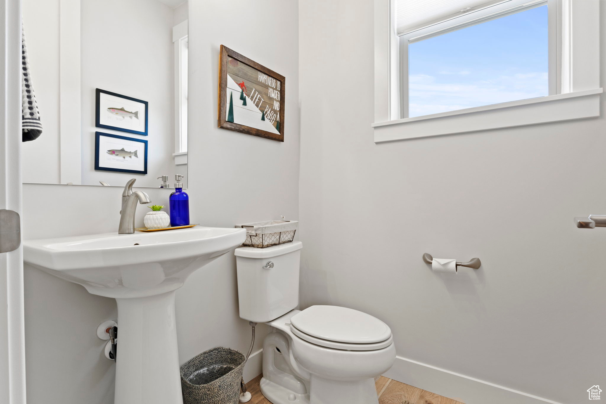 Bathroom with wood-type flooring and toilet