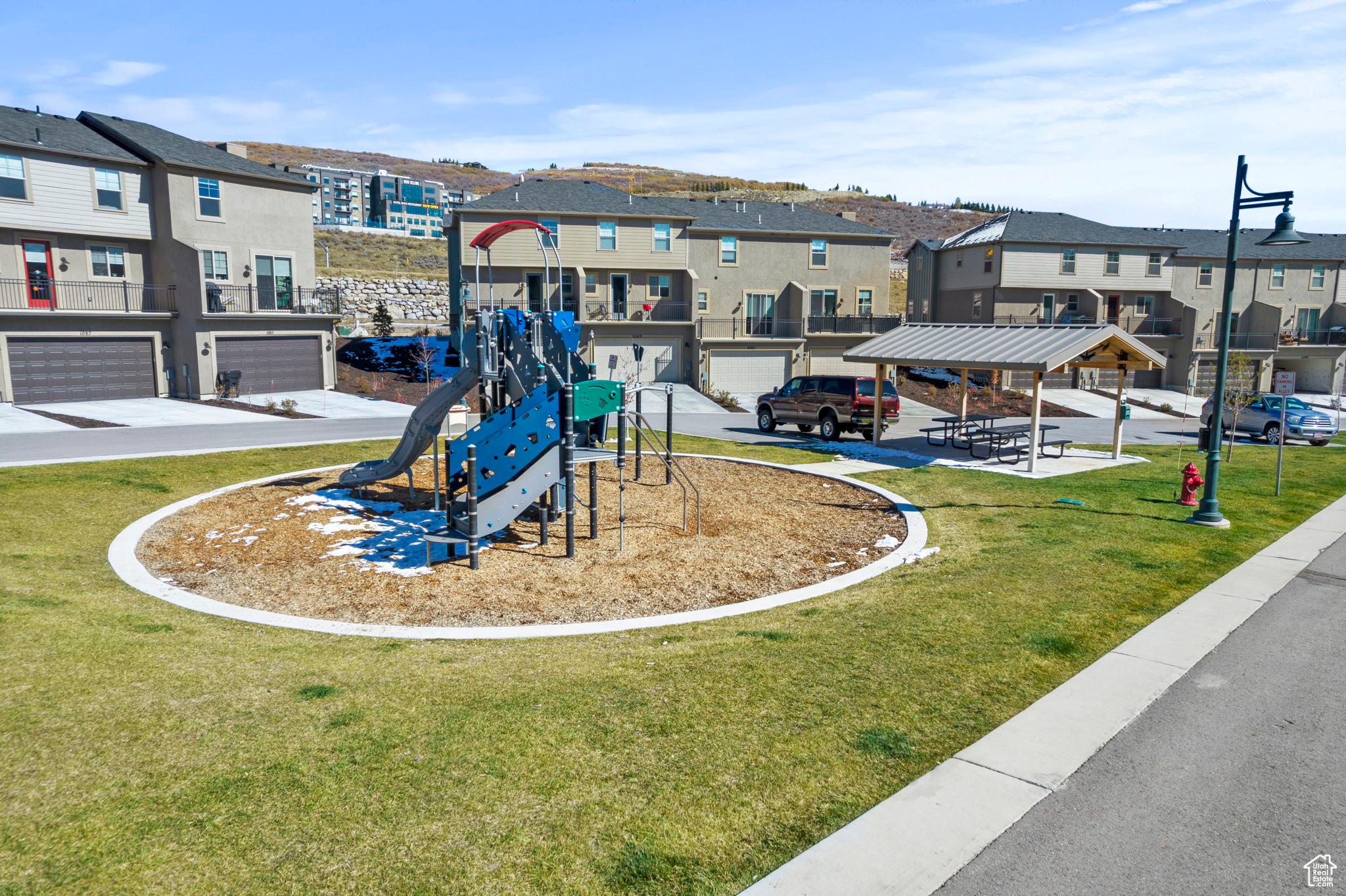 View of jungle gym with a yard