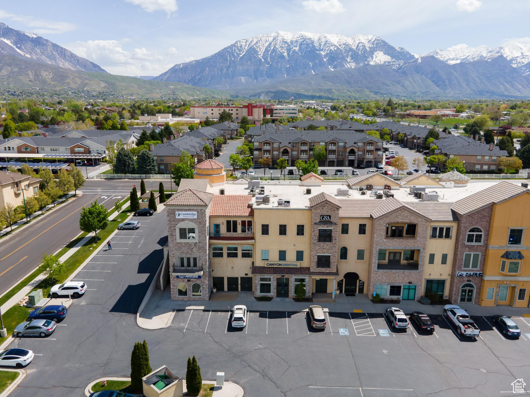 Drone / aerial view with a mountain view