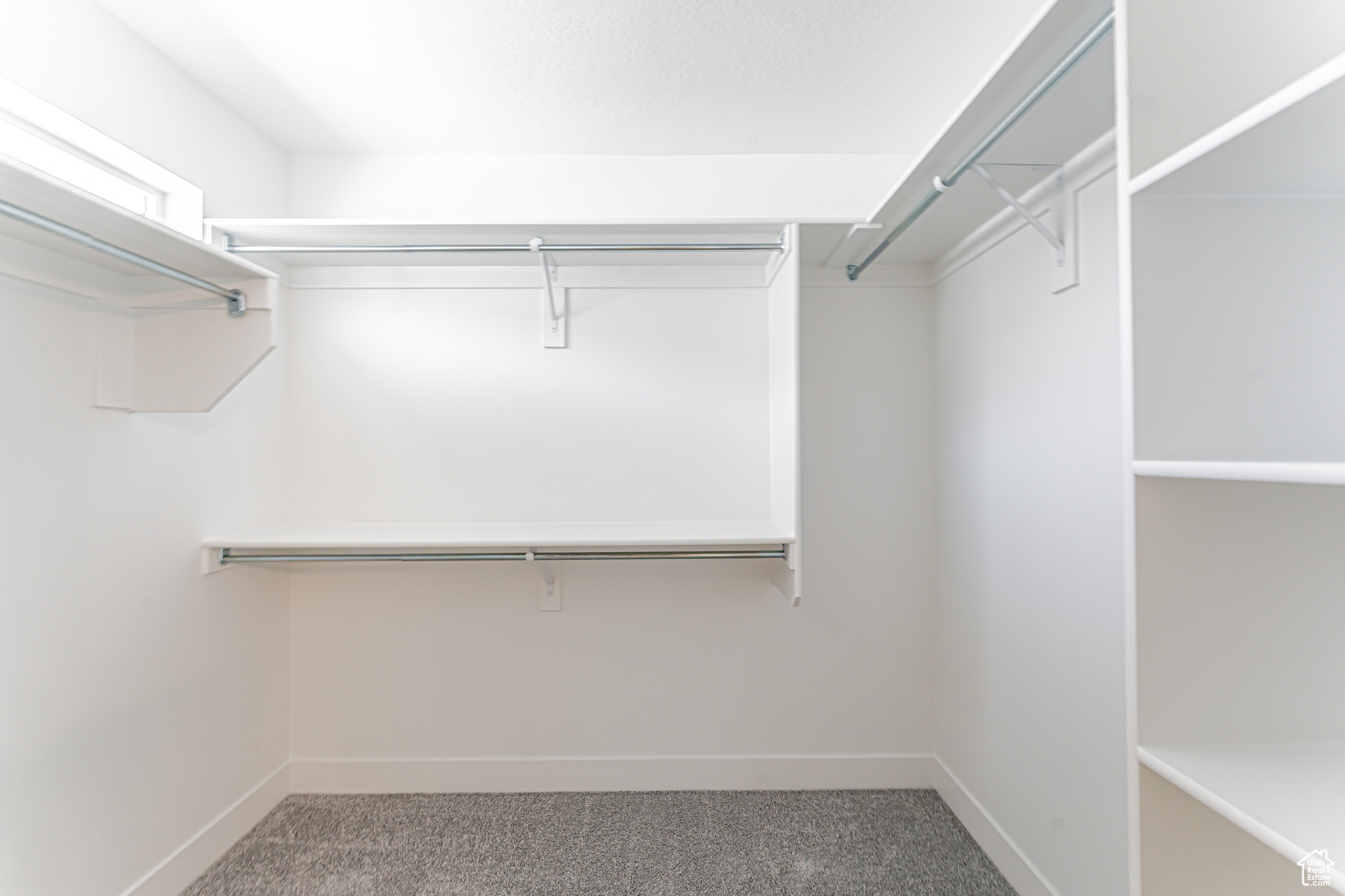 Spacious closet with carpet floors