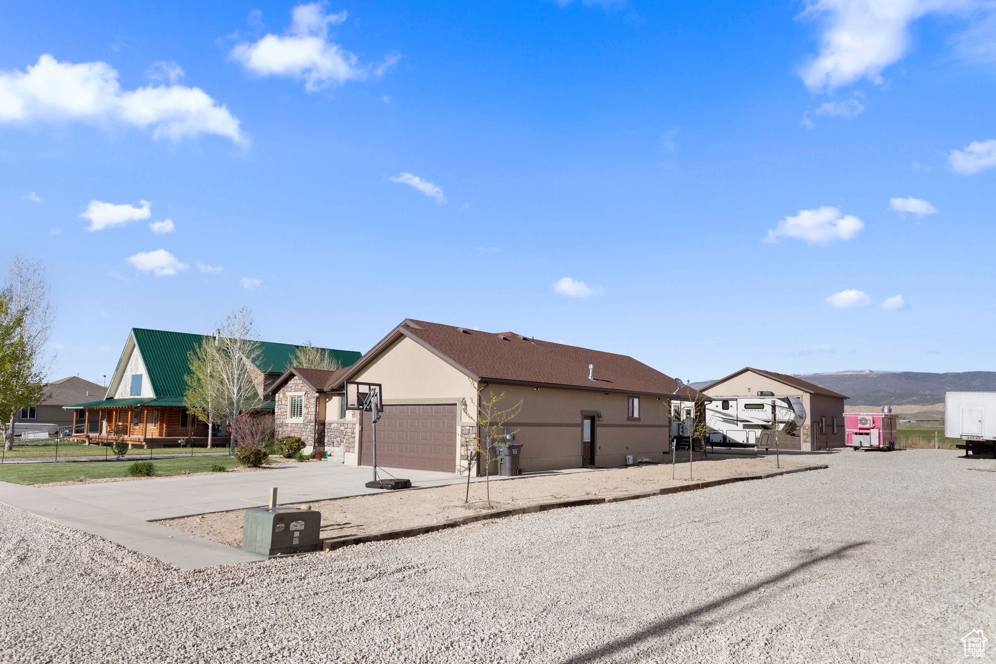 Exterior space with a garage