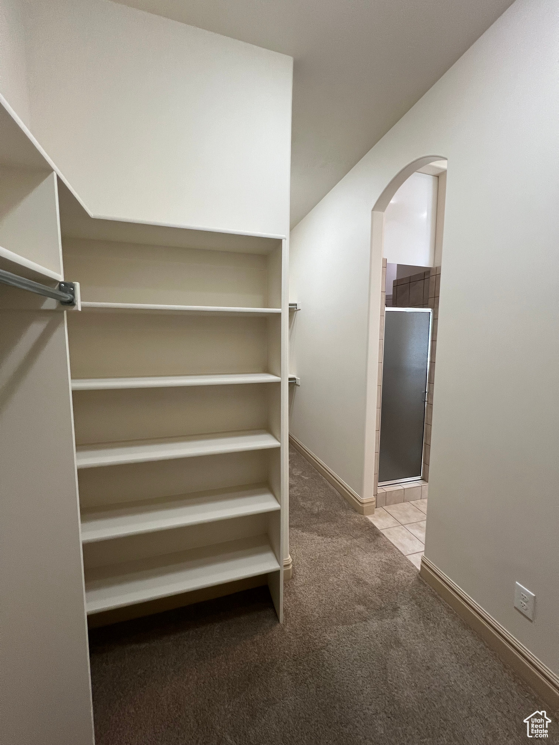 Spacious closet with carpet flooring - His/Hers sides