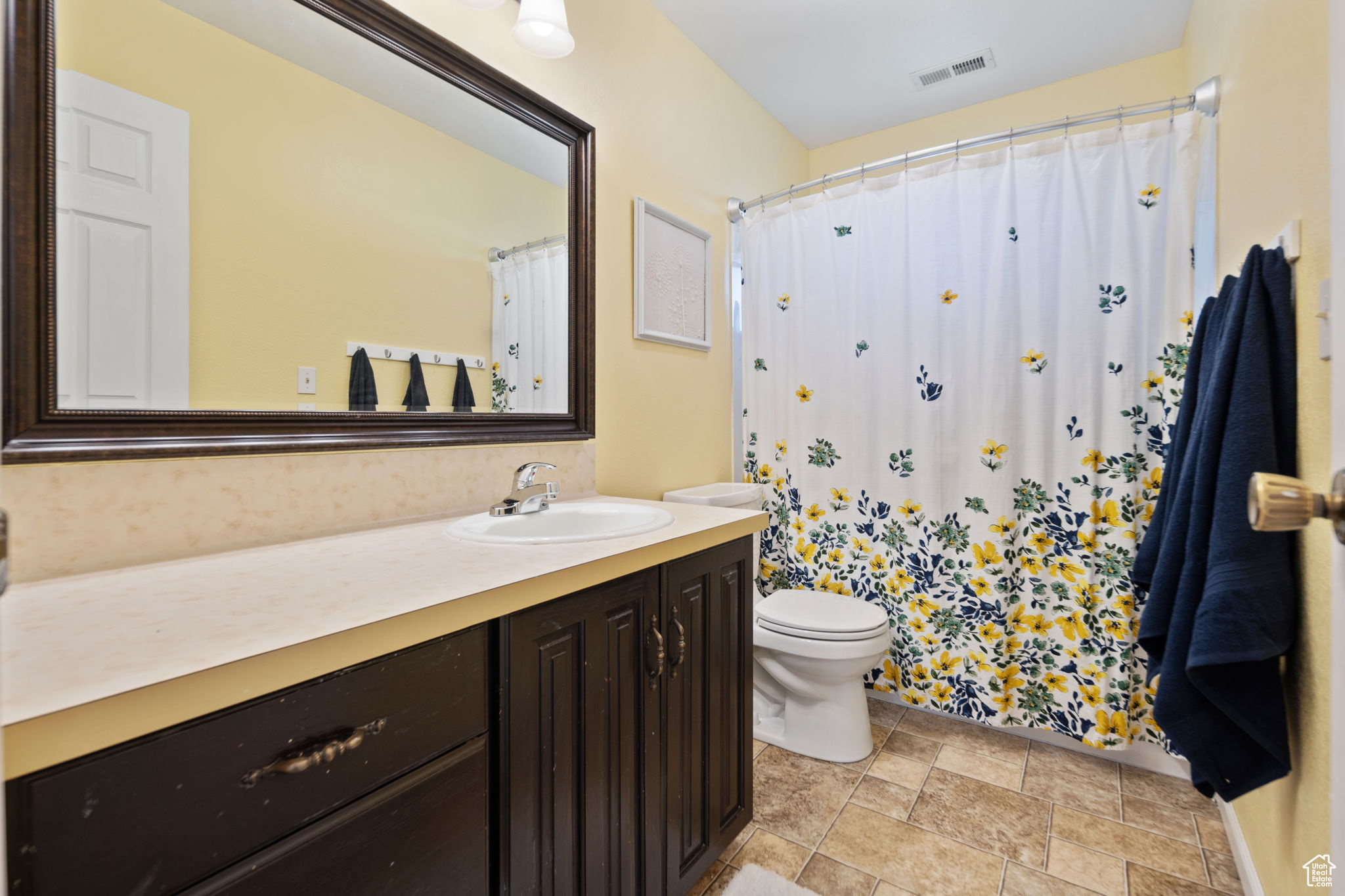 Full bathroom with large countertop