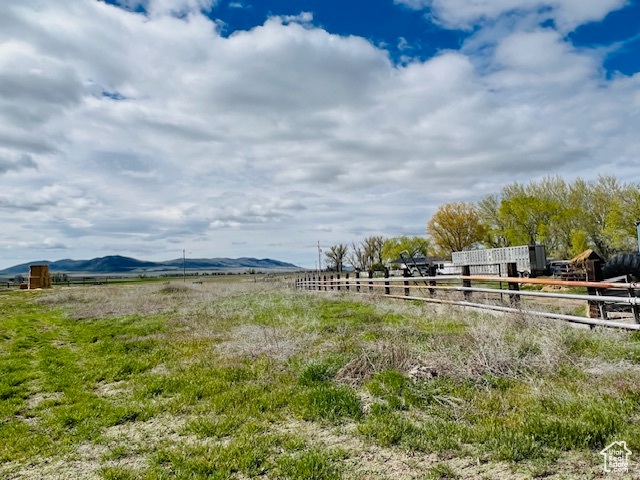 View of yard with a rural view and a mountain view