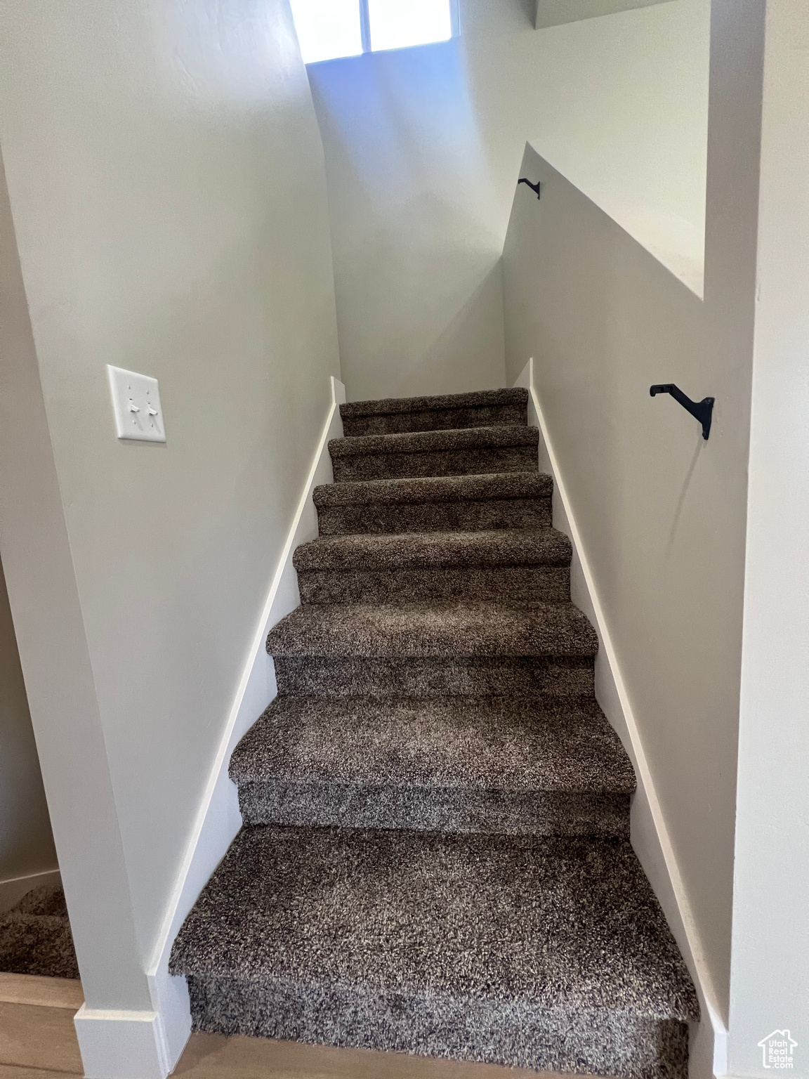 Stairway featuring carpet