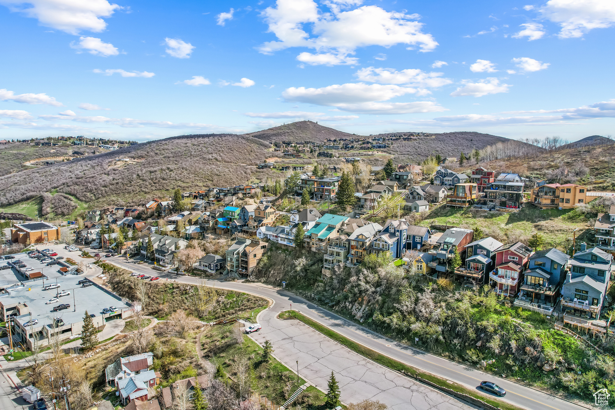 Drone / aerial view with a mountain view