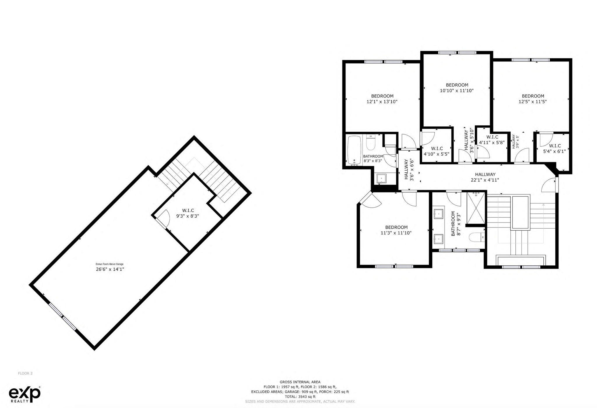 Upstairs Floor Plan with Bonus Room