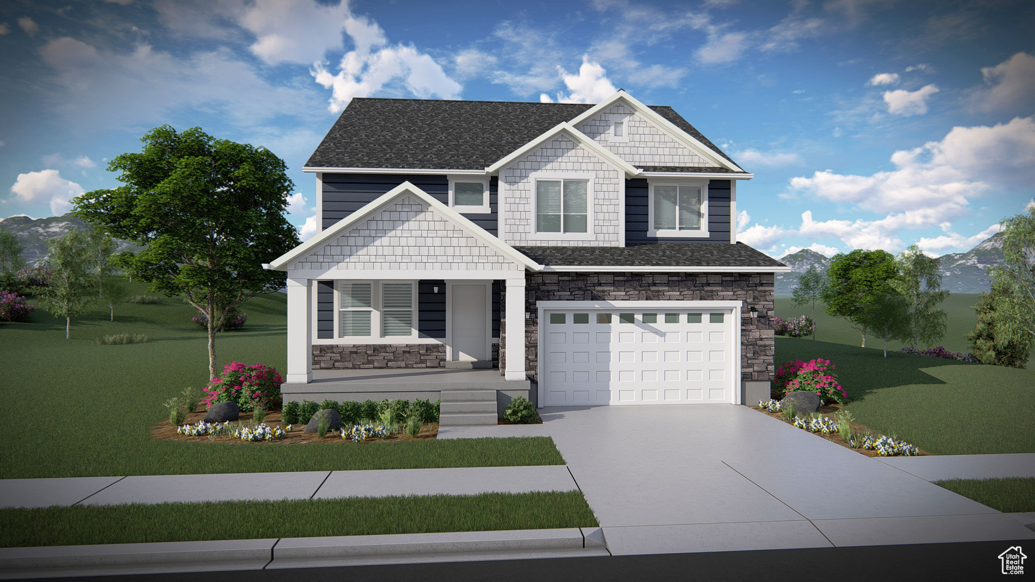 Craftsman inspired home with a front lawn and a garage