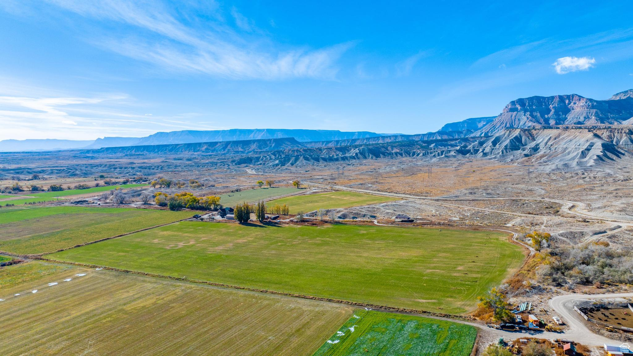 Birds eye view of property with a rural view and a mountain view