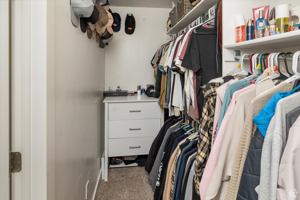 Walk in closet with carpet flooring