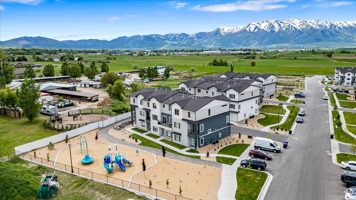 Aerial view featuring a mountain view