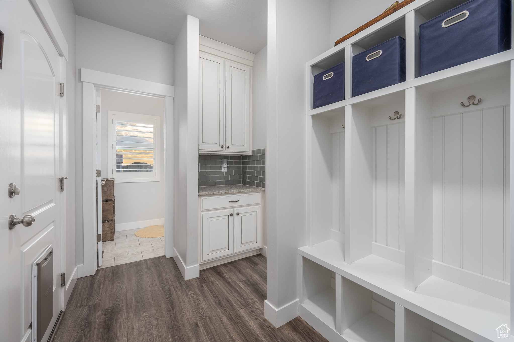 Mudroom featuring dark hardwood / wood-style floors