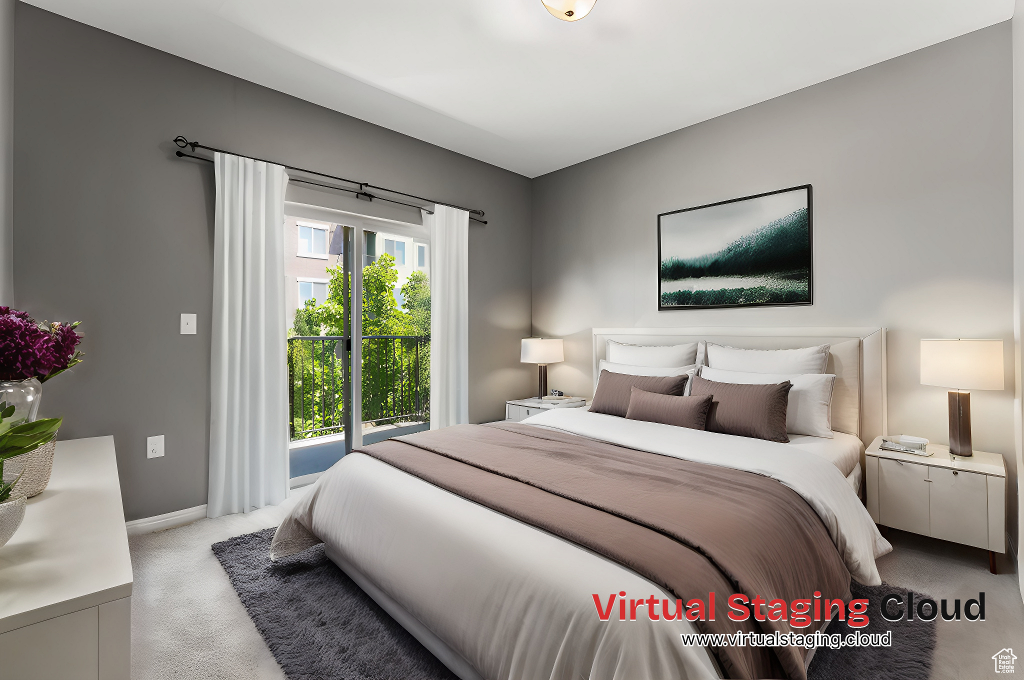 Bedroom with light carpet. Master Bedroom Virtual Staging Options