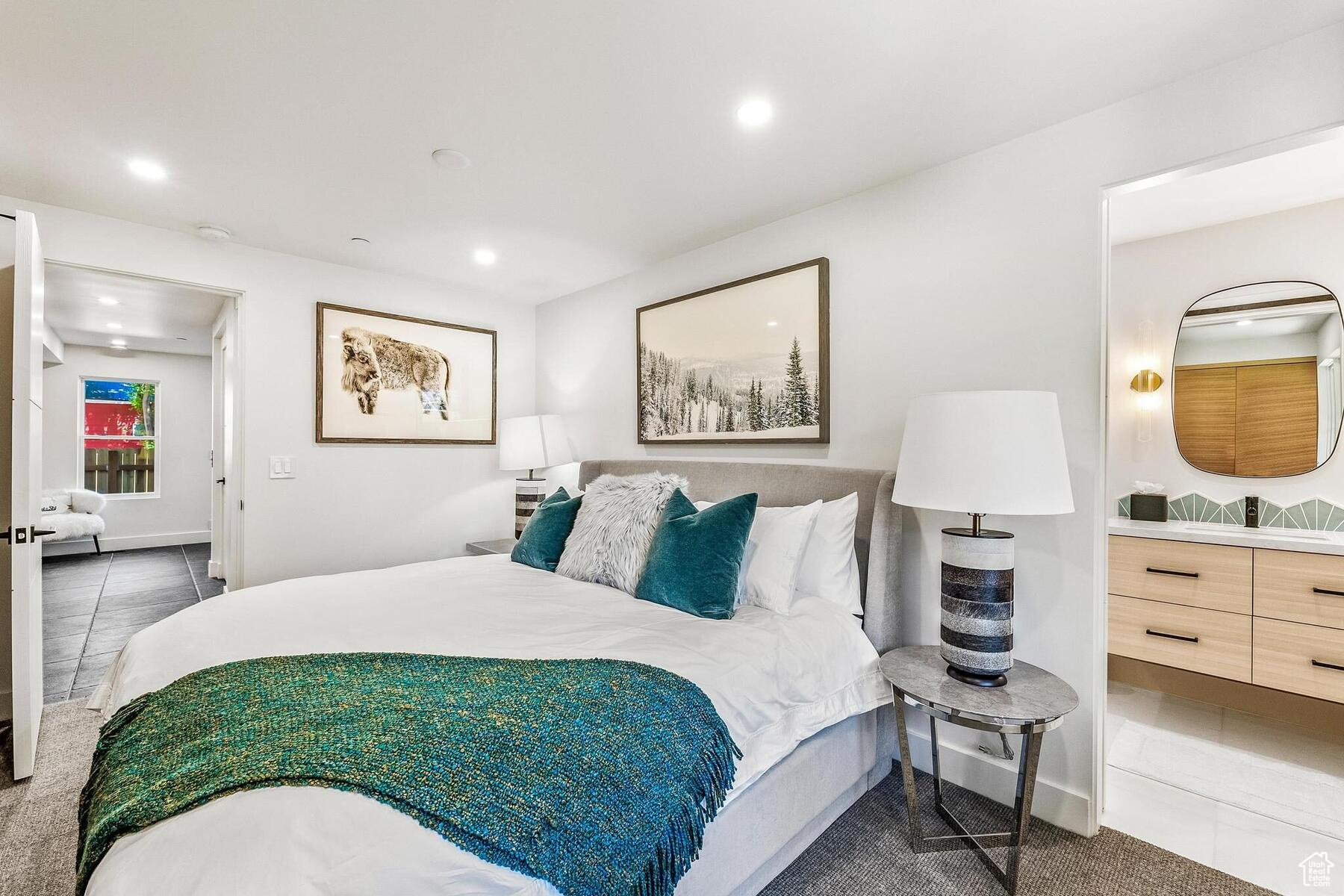 Bedroom with tile floors