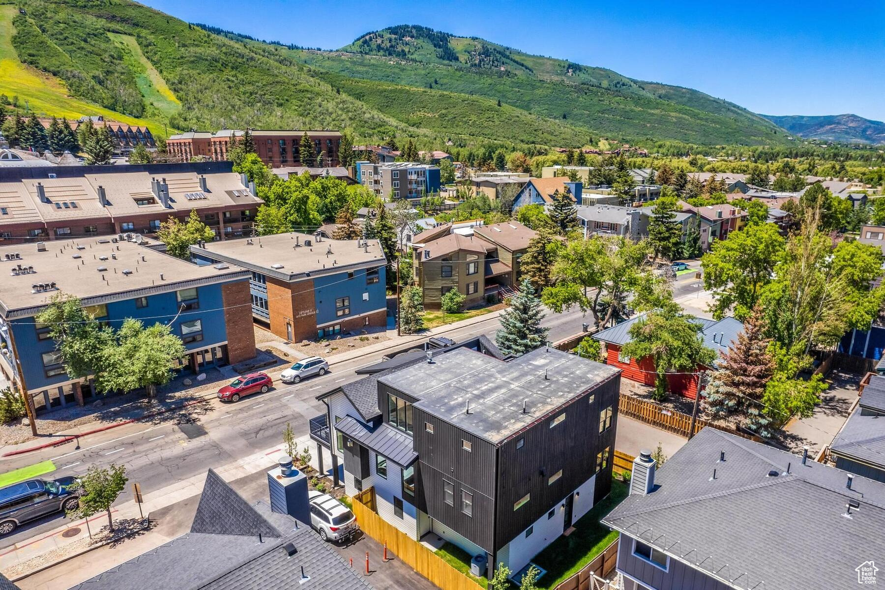 Drone / aerial view with a mountain view