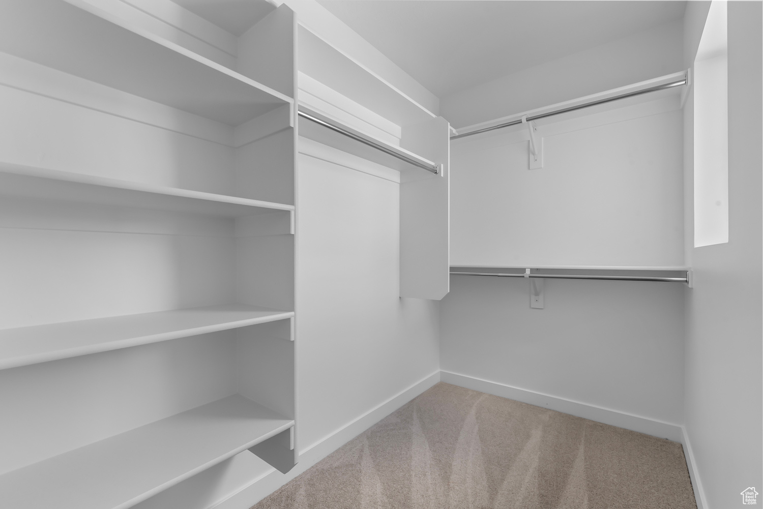 Walk in closet with carpet floors