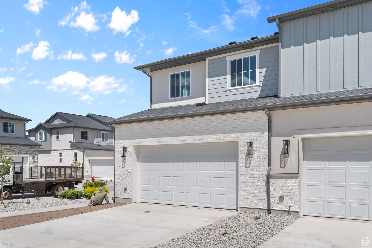 View of front of property with a garage