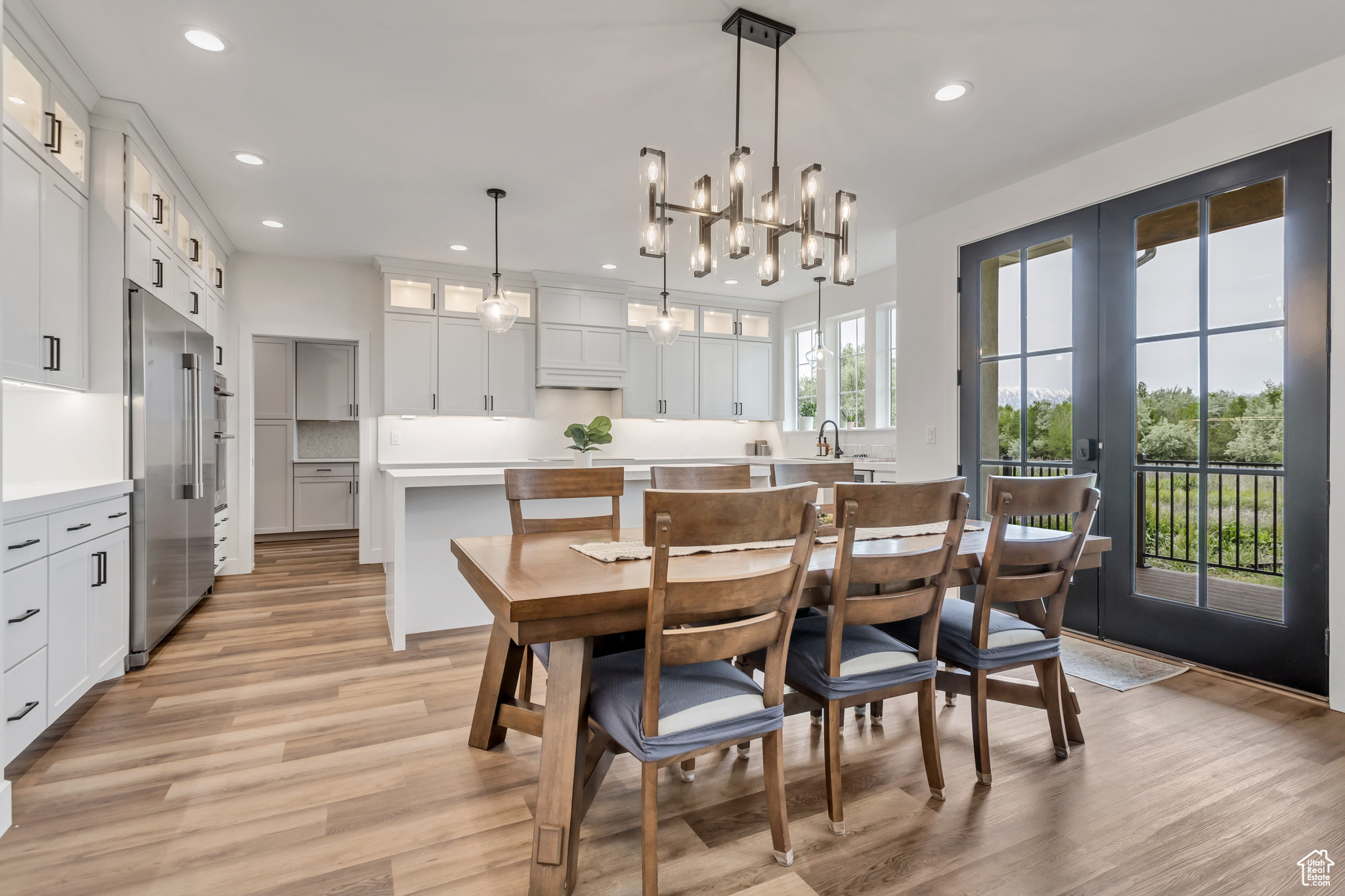 Dining space with a doorway leading to the 