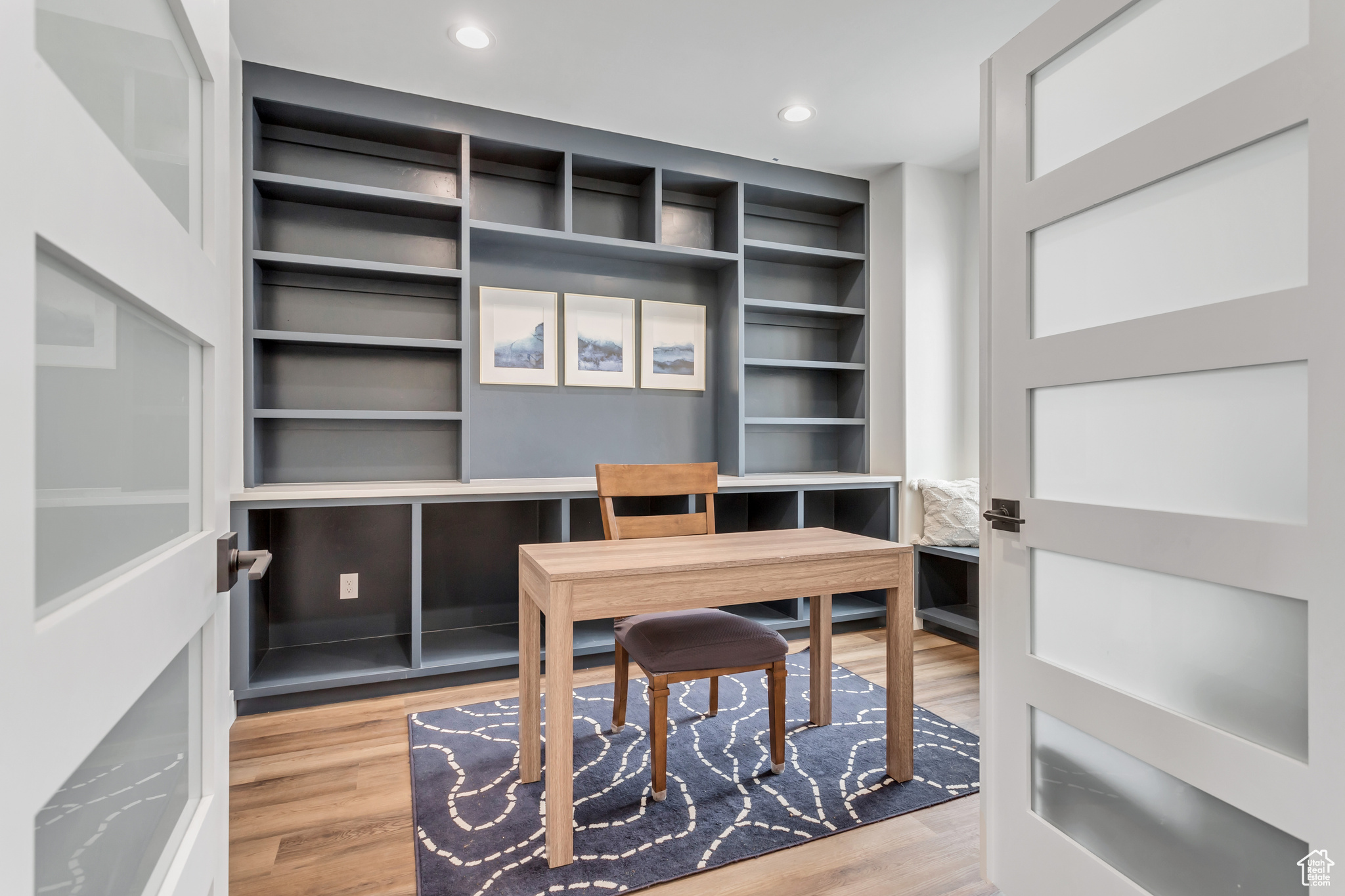 1st floor office area with built in cabinets