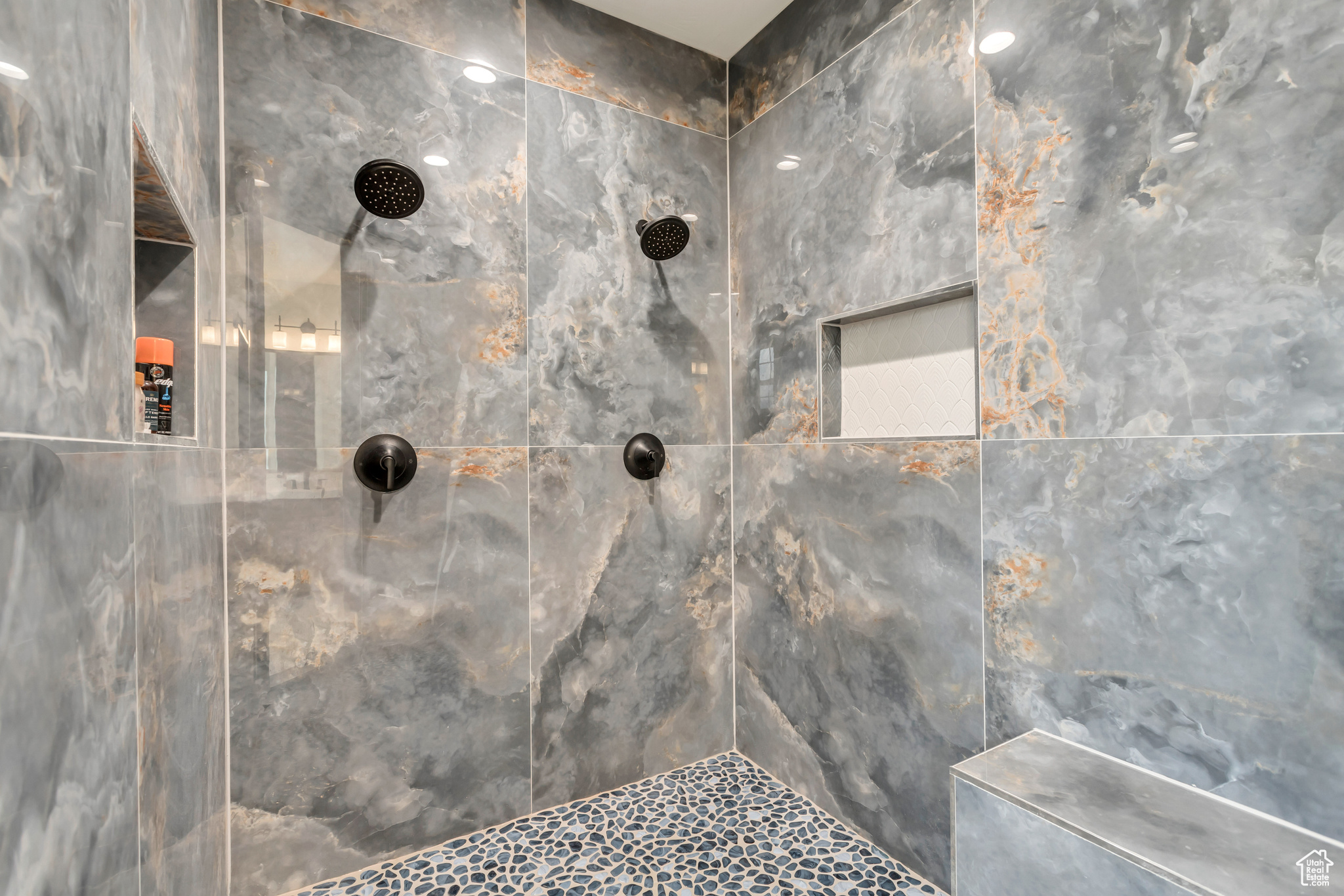 Beautiful double shower in primary bedroom