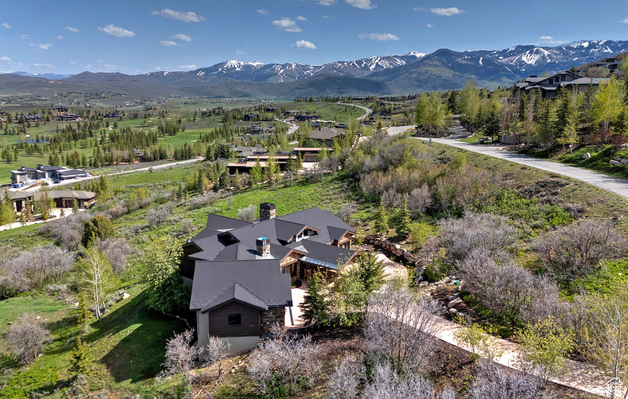 Drone Aerial View Featuring the Ski Mountains Beyond