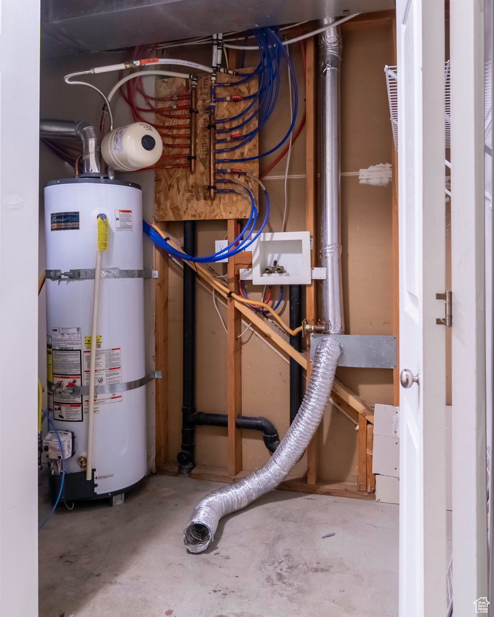 Utility room with strapped water heater