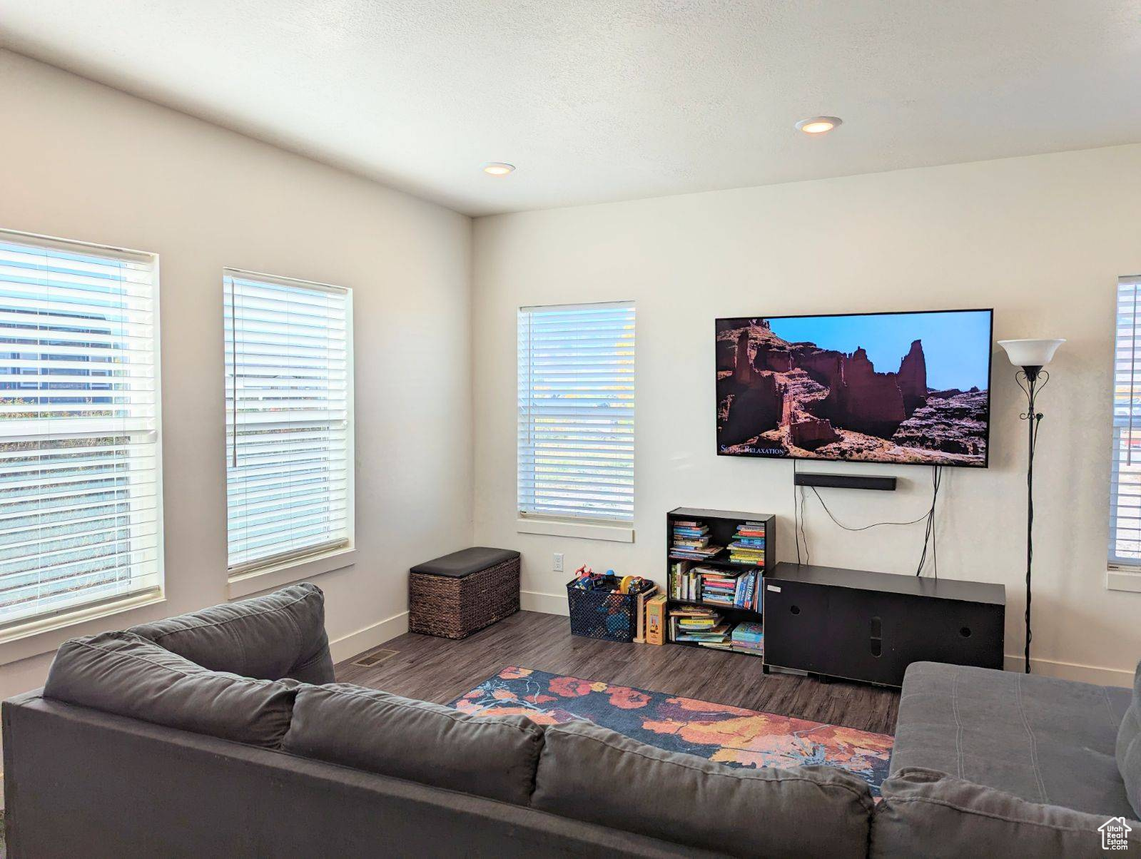 Living room featuring dark hardwood / wood-style floors