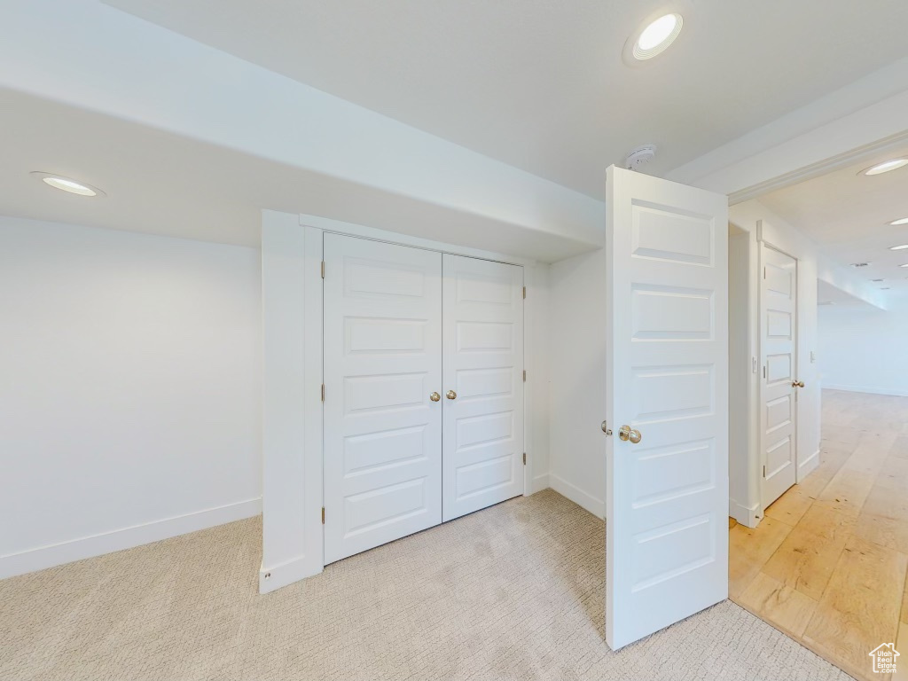 Interior space with light colored carpet