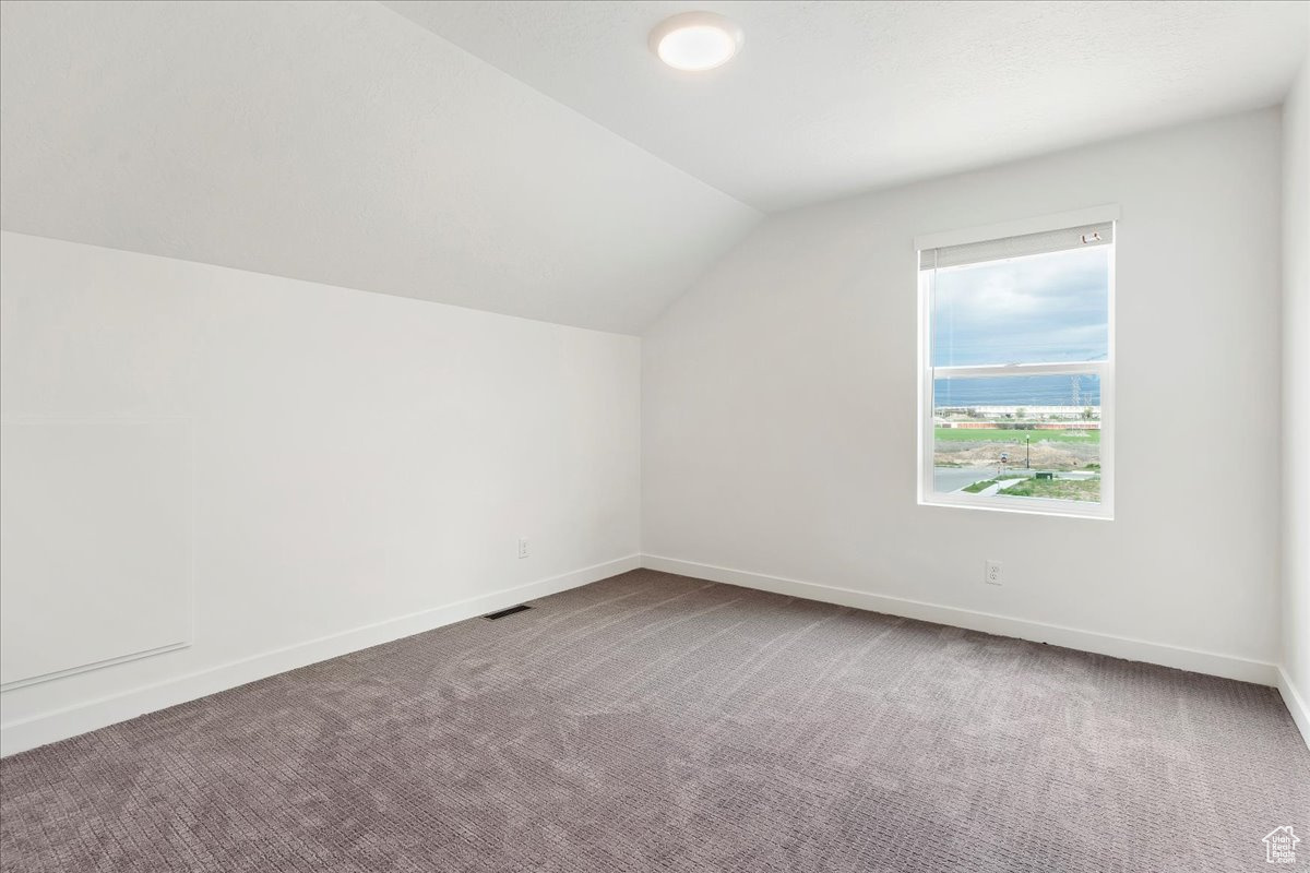 Bonus room featuring carpet flooring and vaulted ceiling