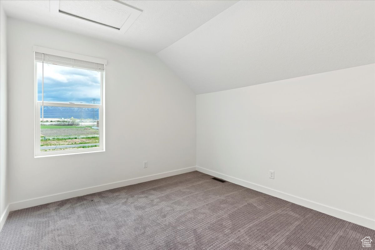 Additional living space with carpet and vaulted ceiling