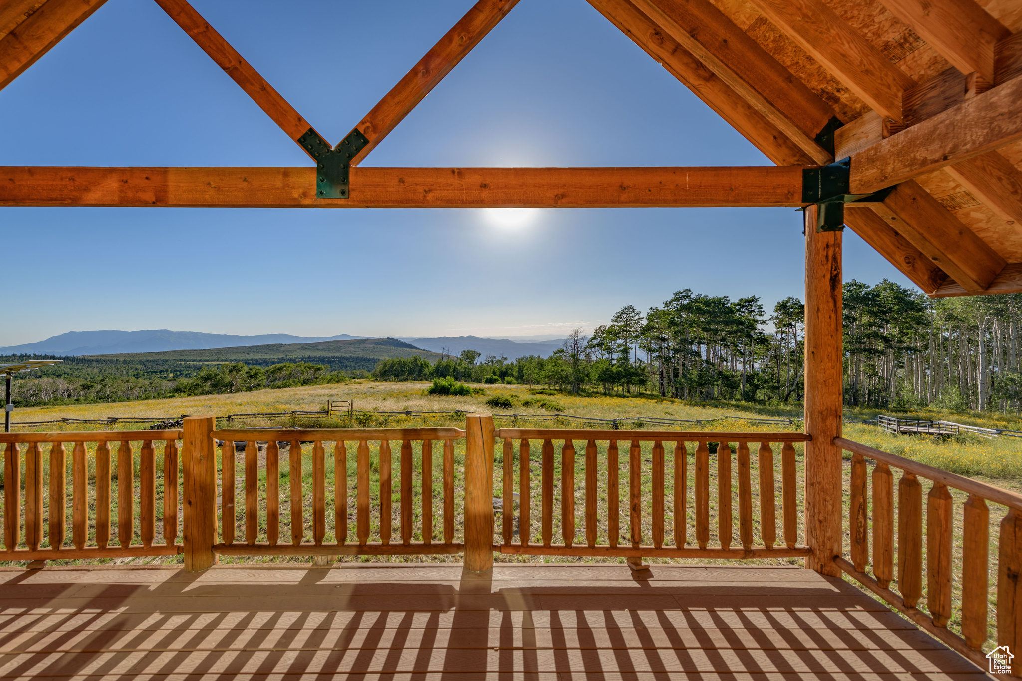 Deck featuring a mountain view