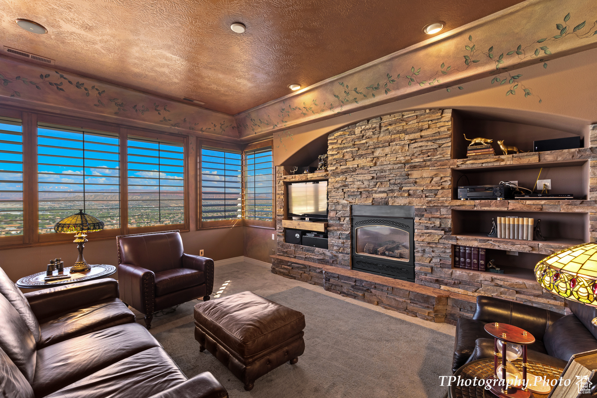 9-Gas Fireplace Surrounded In Stone