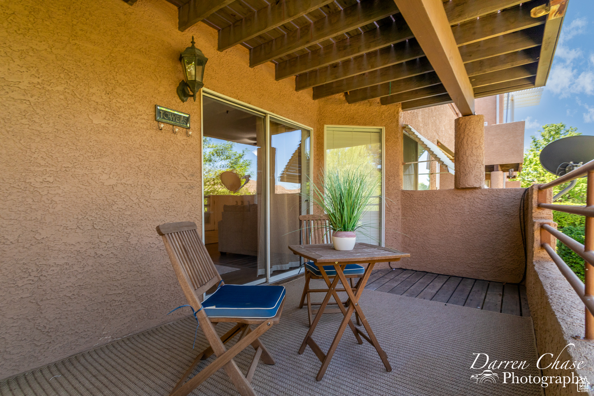 Covered back patio off dining room