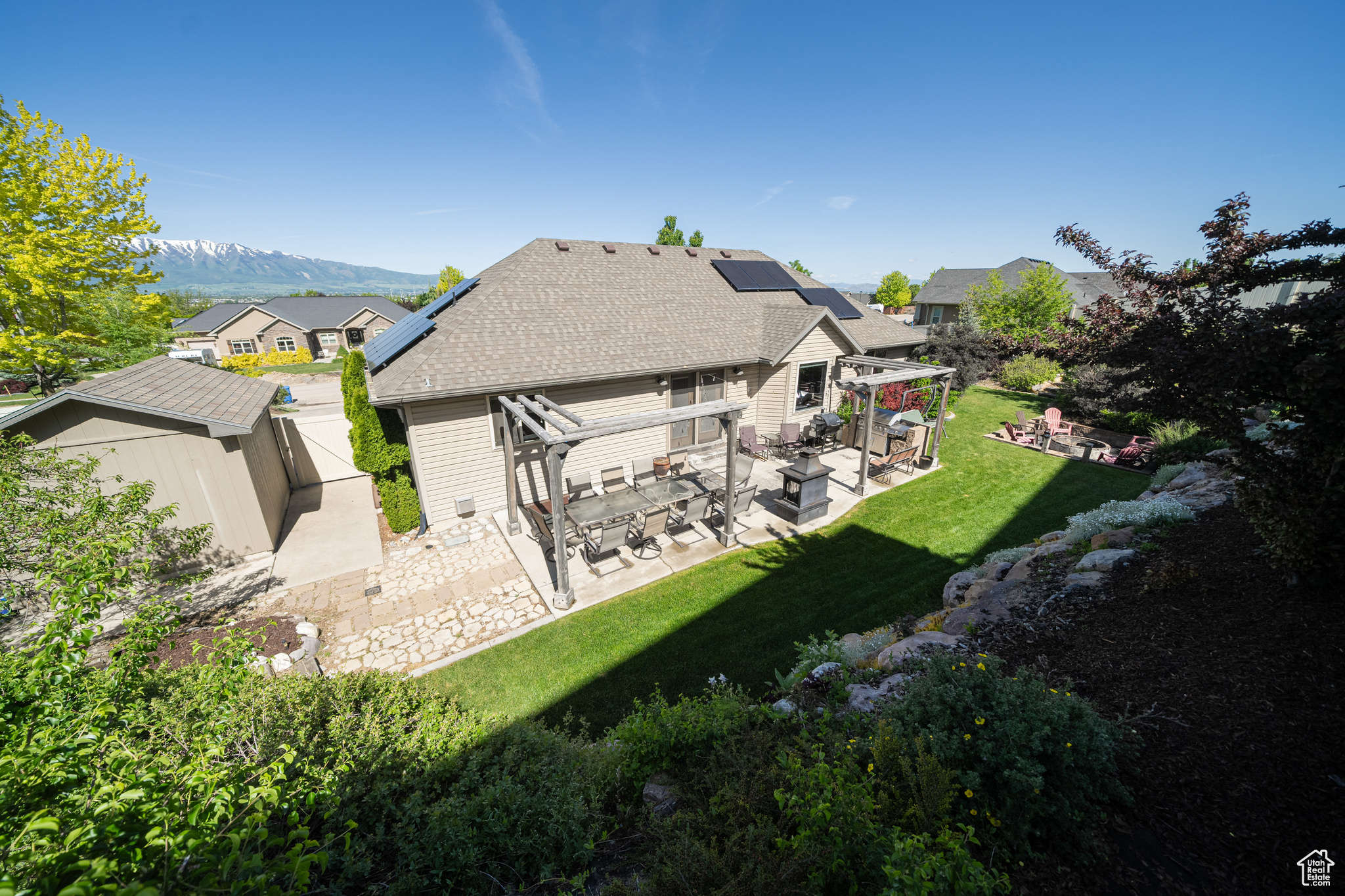 Exterior space featuring a mountain view