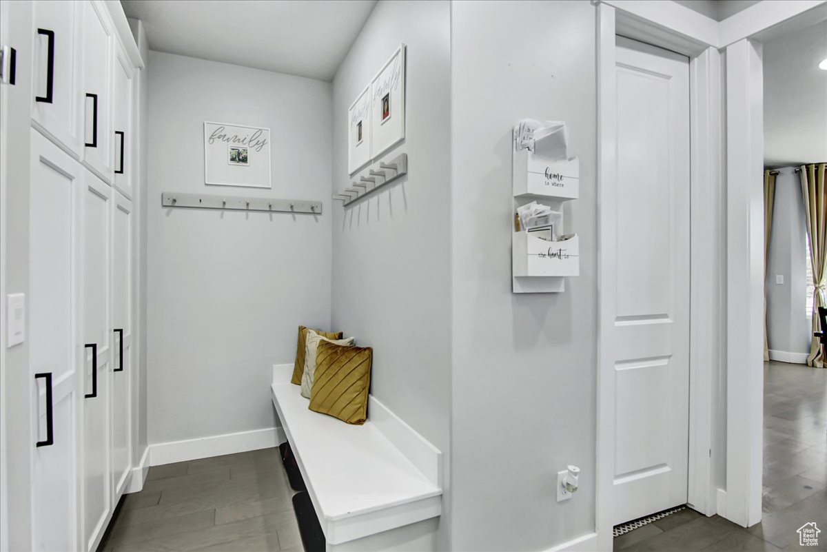 Mudroom featuring dark hardwood / wood-style flooring