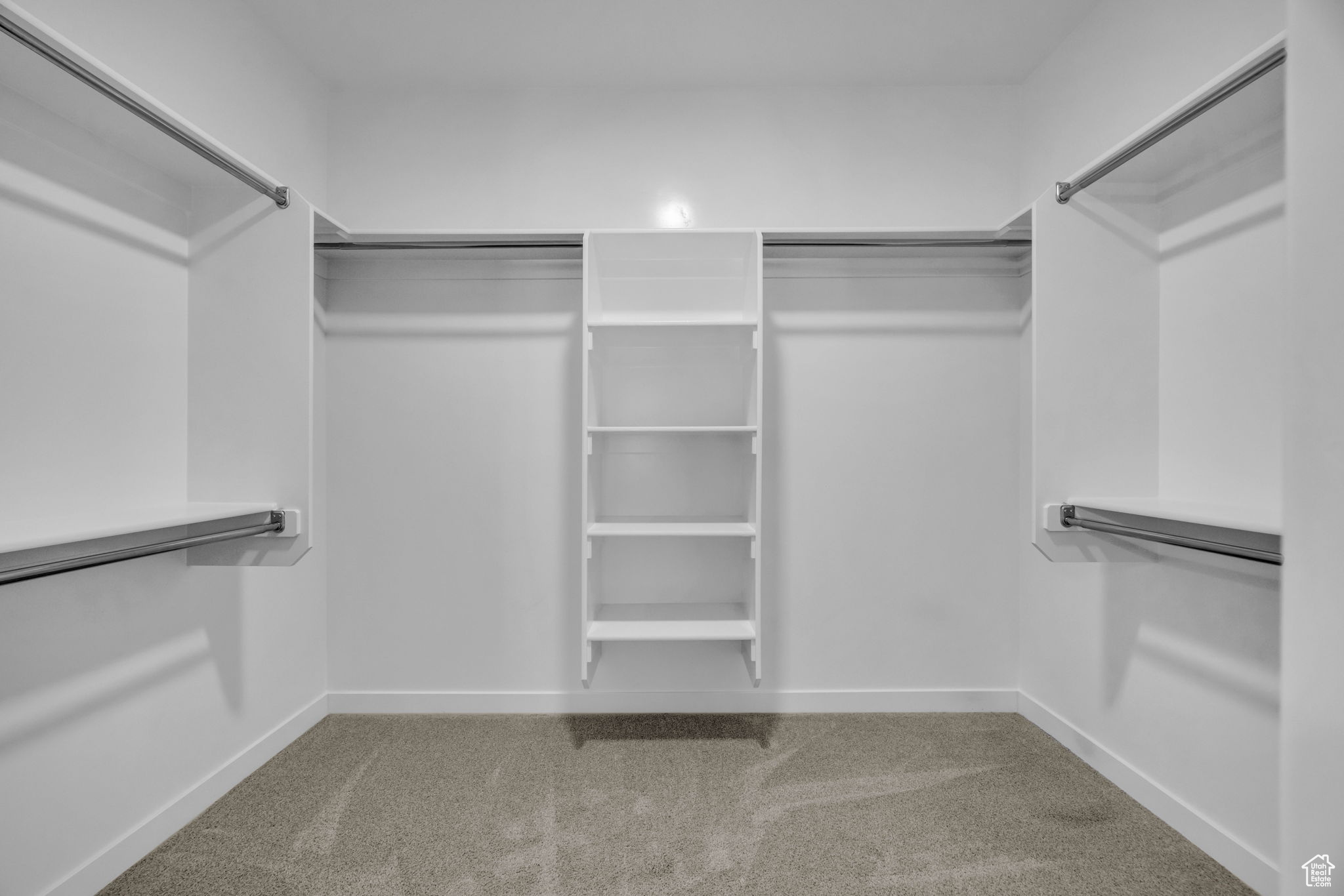 Walk in closet with carpet floors