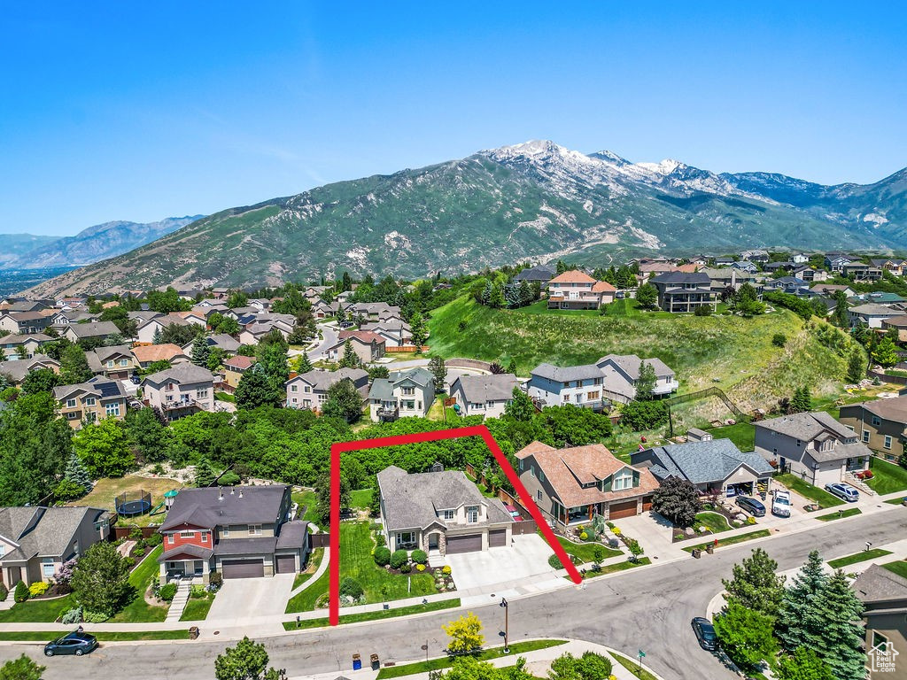 Aerial view featuring a mountain view