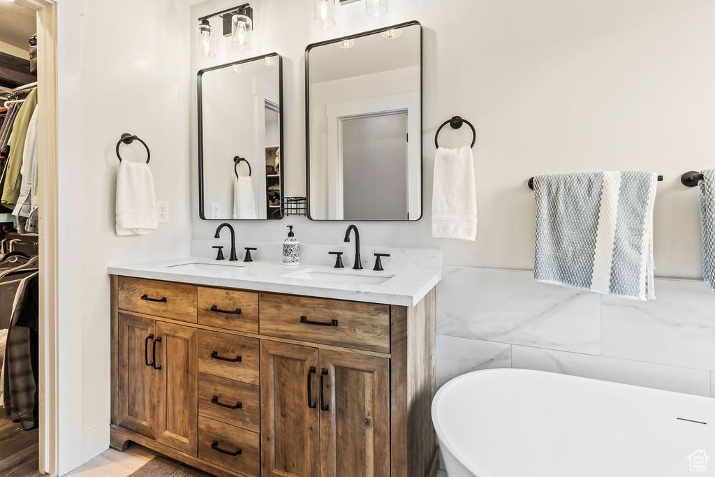 Master Bathroom with Double Vanity, Free Standing Tub and Custom Tile and Shower Gla$$