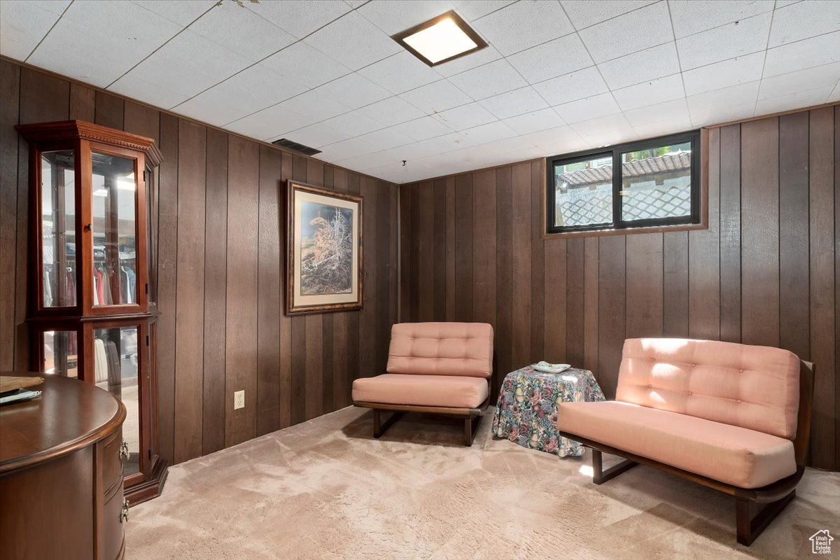 Formal basement bedroom.